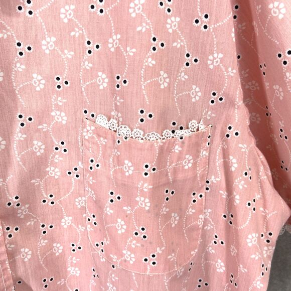 Boca Bay Women's Pink Eyelet Floral Snap Short Sleeve Shirt Sz XXL Lace Trim - Picture 3 of 9